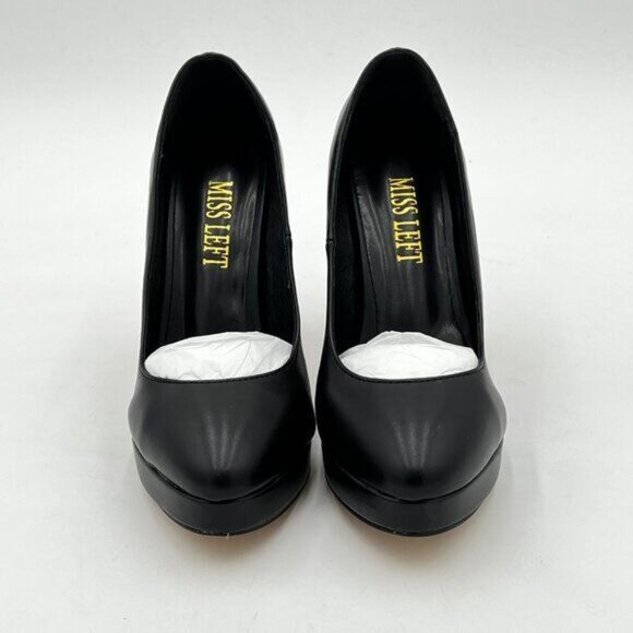 miss left Women's Low Platform High Chunky Heeled Slip On Closed Round Toe Pump - Picture 2 of 6